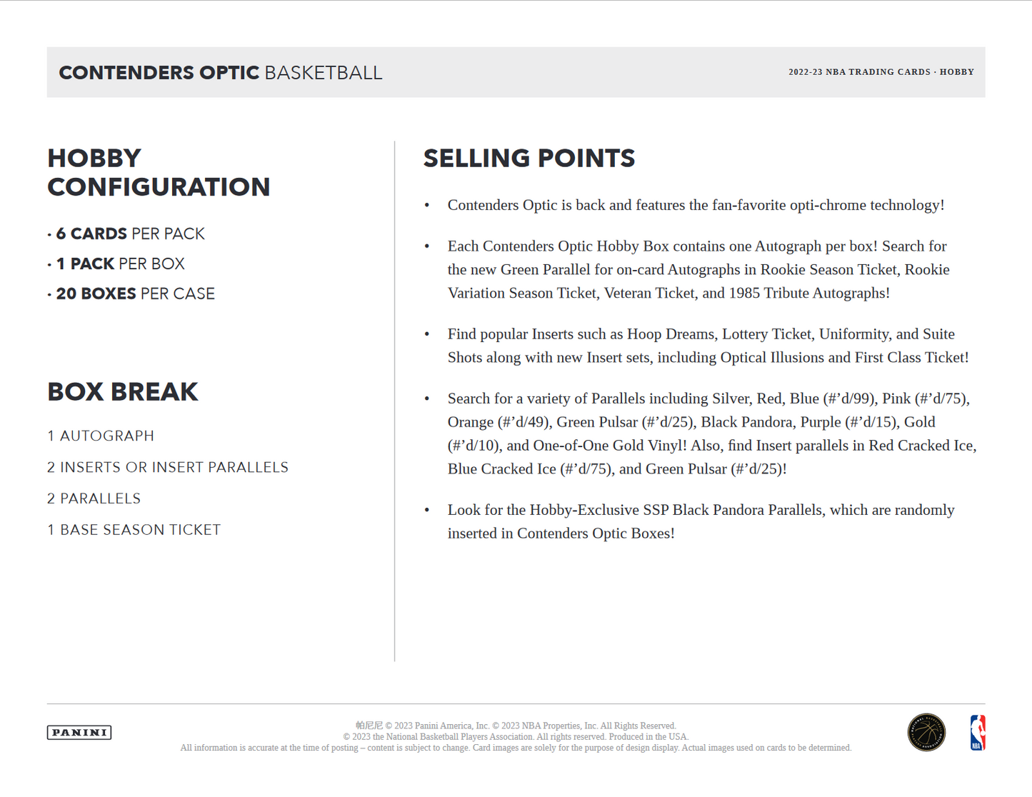 2022-23 Panini Contenders Optic Basketball Hobby Box